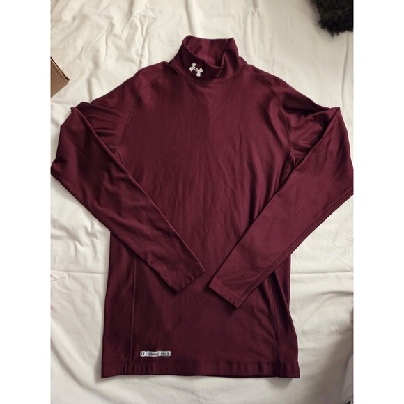Under Armour Cold Gear Long Sleeve Mock Neck Compression Shirt Unisex Large Wine - Picture 1 of 5